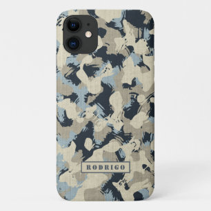 Capa Para iPhone 11 Padrão de Camuflagem Azul Caçando o Nome da Camo