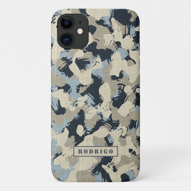 Capa Para iPhone 11 Padrão de Camuflagem Azul Caçando o Nome da Camo M (Verso)