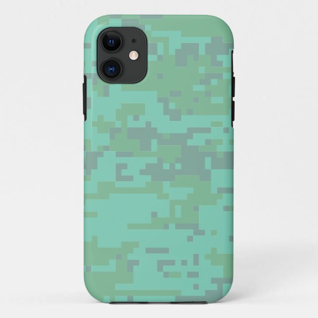 Capa Para iPhone 11 Padrão de Camuflagem Digital Menta (Verso)
