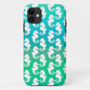 Capa Para iPhone 11 Padrão de Cavalinho-Marinho Fofo em Azul Verde