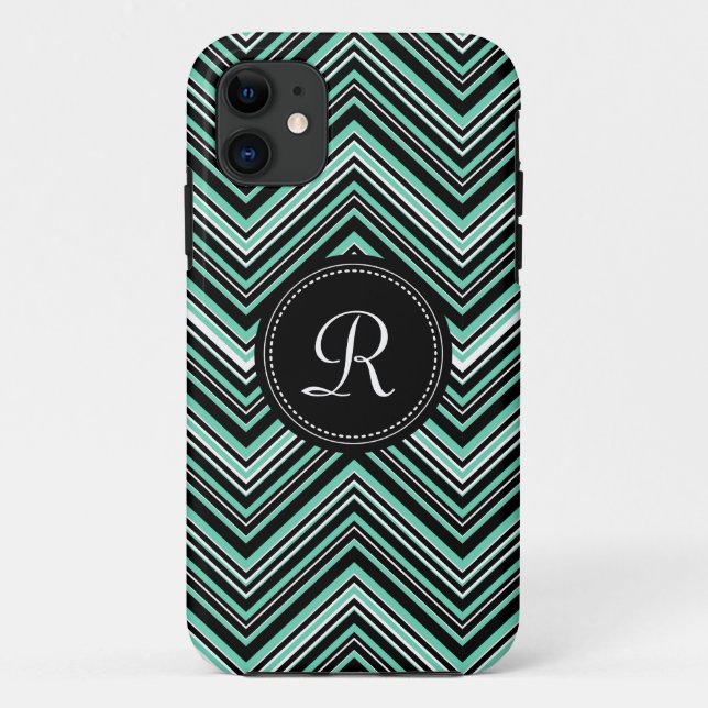 Capa Para iPhone 11 Padrão de Chevron Tribal Preto Monograma (Verso)