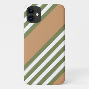 Capa Para iPhone 11 Padrão de cinco faixas, verde-oliva e branco, com 