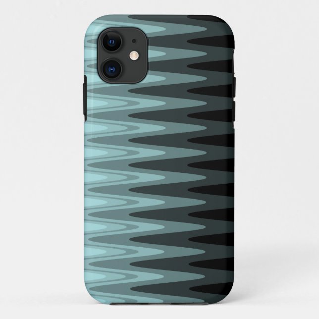 Capa Para iPhone 11 Padrão de Cinza de Teal Preto Zig Zag (Verso)