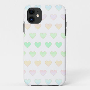 Capa Para iPhone 11 Padrão de Coração de Cor Pastel Moderna em Branco
