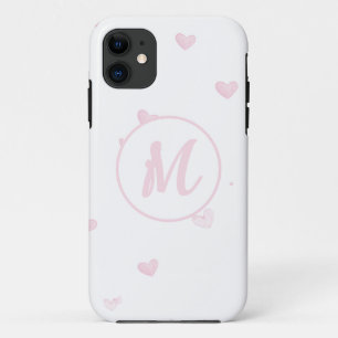 Capa Para iPhone 11 Padrão de Coração Rosa Menino Romântico Monograma