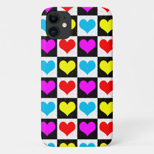 Capa Para iPhone 11 Padrão de Corações Coloridos Xadrez