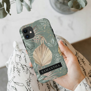 Capa Para iPhone 11 Padrão de Cores Aquáticas Tropicais Douradas e Fol