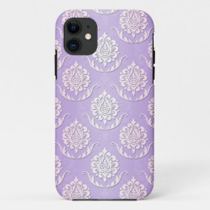 Capa Para iPhone 11 Padrão de Damasco Rosa Lavanda e Branco Feminino