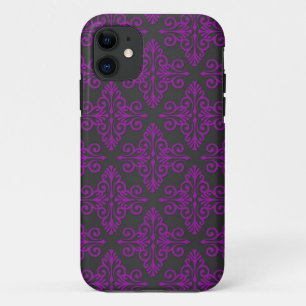 Capa Para iPhone 11 Padrão de Damasco Roxo e Preto