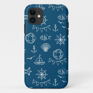 Capa Para iPhone 11 Padrão de Desenho de Giz Náutico 2