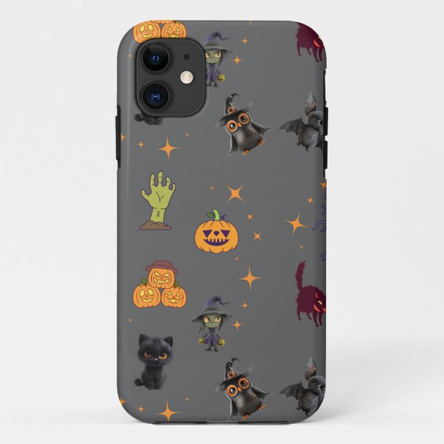 Capa Para iPhone 11 Padrão de Dia das Bruxas Spooky com Gatos Pretos,  (Verso)