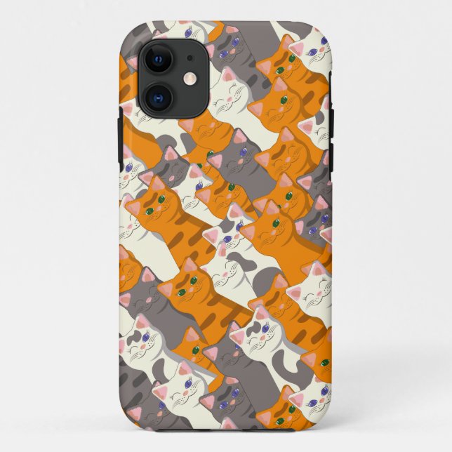 Capa Para iPhone 11 Padrão de diagonal do gato preto branco do Ginger (Verso)