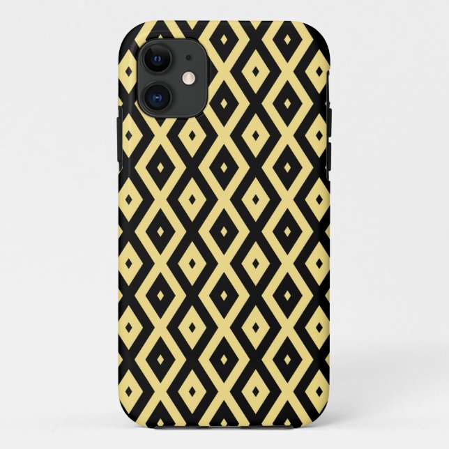 Capa Para iPhone 11 Padrão de diamante amarelo-limão e preto (Verso)