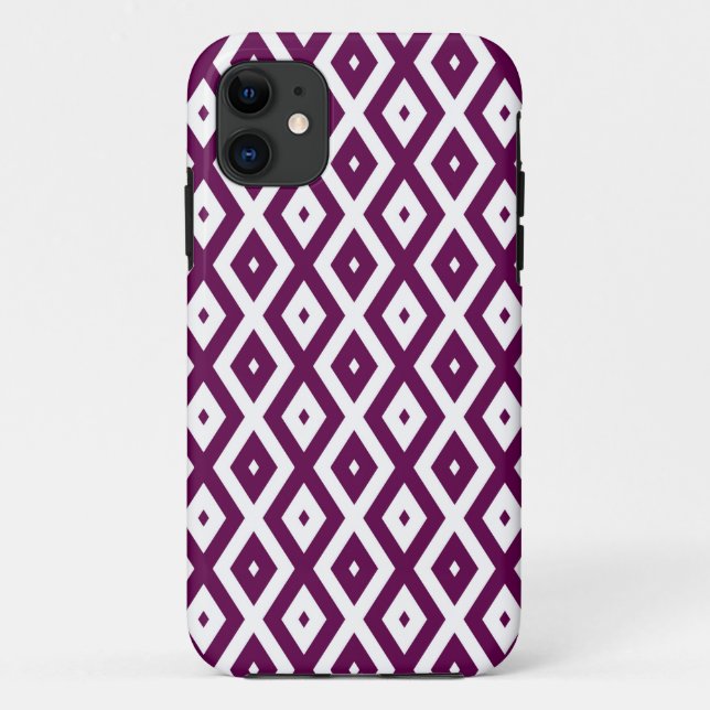 Capa Para iPhone 11 Padrão de diamante branco e roxo de ameixa (Verso)