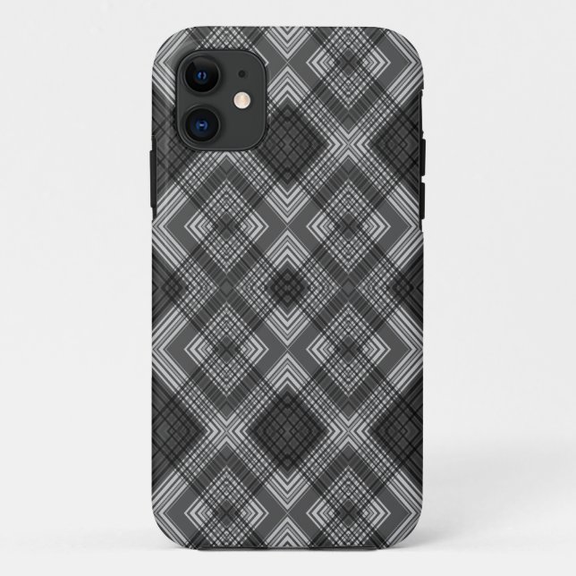 Capa Para iPhone 11 Padrão de diamante geométrico preto e branco (Verso)