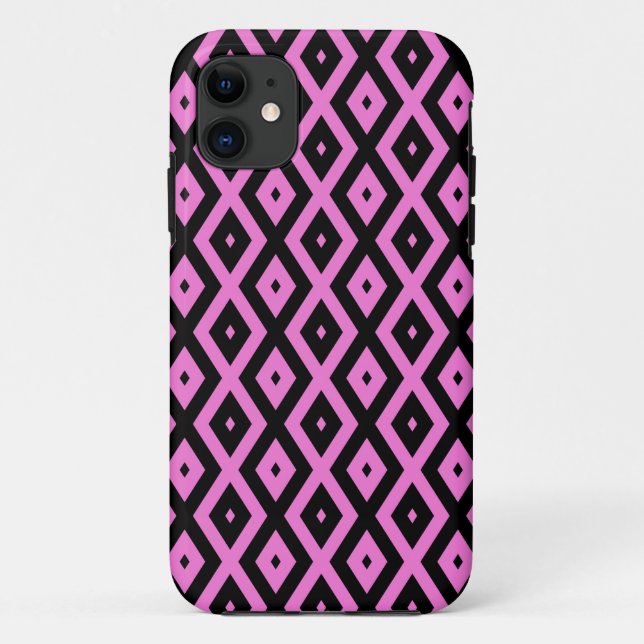 Capa Para iPhone 11 Padrão de diamante rosa e preto (Verso)