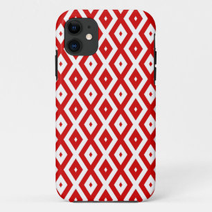 Capa Para iPhone 11 Padrão de diamante vermelho e branco