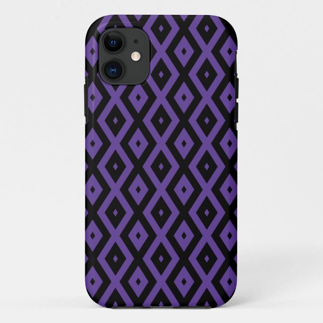 Capa Para iPhone 11 Padrão de diamante violeta e preto (Verso)