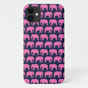 Capa Para iPhone 11 Padrão de Elefante de Hipster Cor-de-Rosa