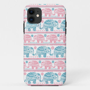 Capa Para iPhone 11 Padrão De Elefante Étnico Rosa E Teal