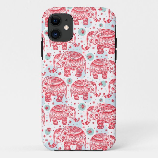 Capa Para iPhone 11 Padrão de Elefante Étnico Vermelho (Verso)