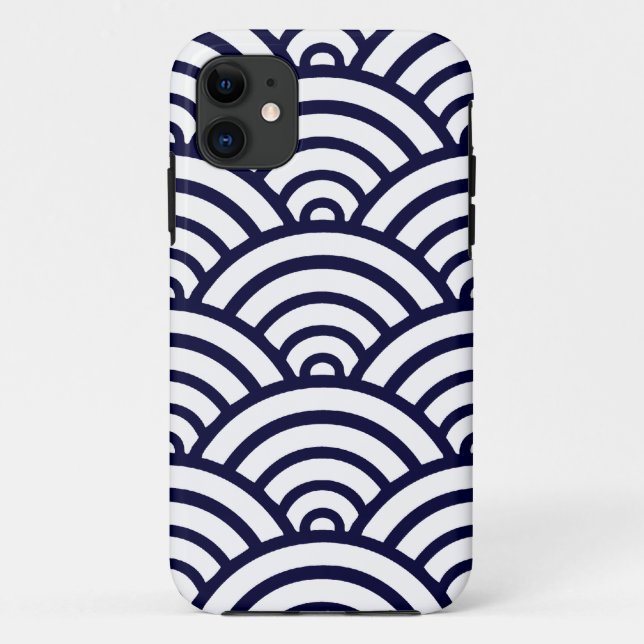 Capa Para iPhone 11 Padrão de escala azul e branco do marinho (Verso)