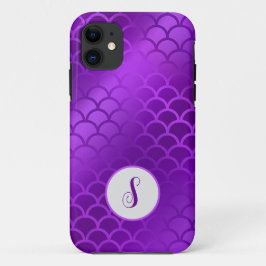 Capa Para iPhone 11 Padrão de escalas de sereia roxa inicial personali
