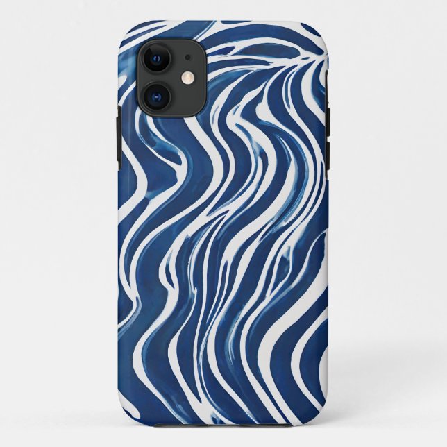 Capa Para iPhone 11 Padrão de espiral branco azul 06 (Verso)