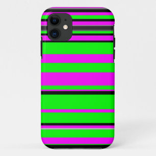 Capa Para iPhone 11 Padrão de Faixa Colorida Verde Rosa Quente