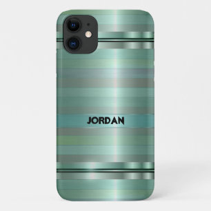 Capa Para iPhone 11 Padrão de Faixa Verde Pastel