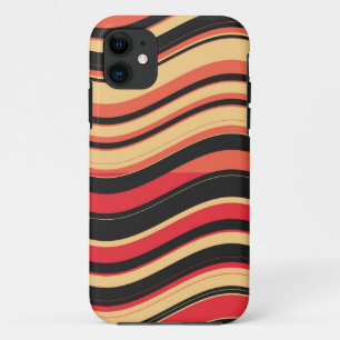 Capa Para iPhone 11 Padrão de faixas onduladas cor-de-rosa-preto retro