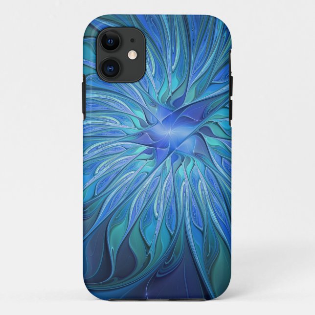 Capa Para iPhone 11 Padrão de fantasia de flores azuis, arte frontal A (Verso)