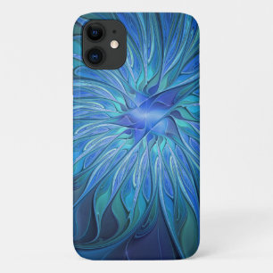 Capa Para iPhone 11 Padrão de fantasia de flores azuis, arte frontal A