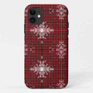 Capa Para iPhone 11 Padrão de Floco de Neve da Xadrez de Buffalo Verme