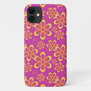 Capa Para iPhone 11 Padrão de Flor Amarelo-Roxo-Magenta