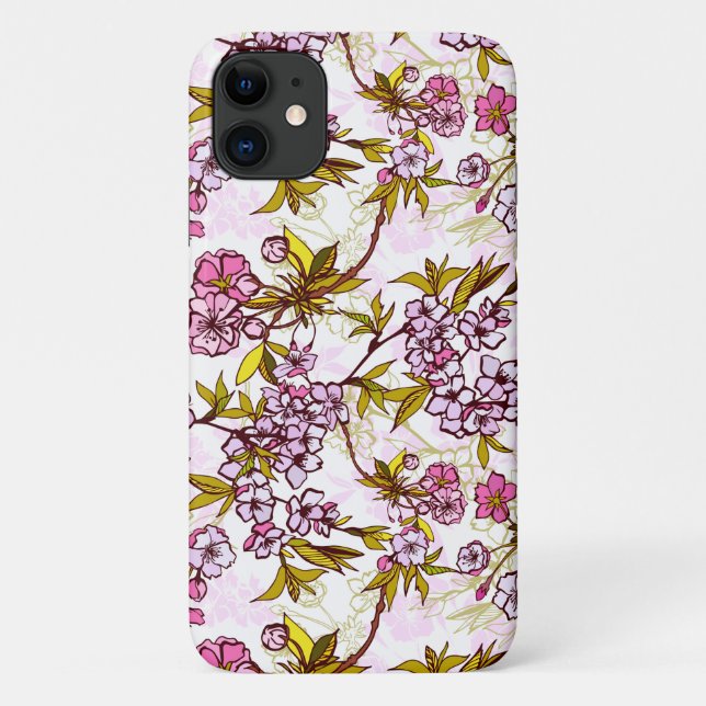 Capa Para iPhone 11 Padrão de Flor de Cerejeira  (Verso)