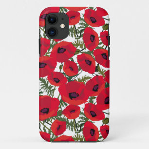 Capa Para iPhone 11 Padrão de Flor de Papoulas Vermelhas