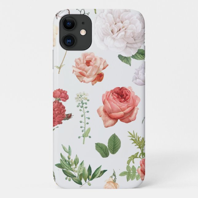 Capa Para iPhone 11 Padrão de Flor, Rosa (Verso)