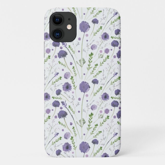 Capa Para iPhone 11 Padrão de Flor Verde Roxo (Verso)