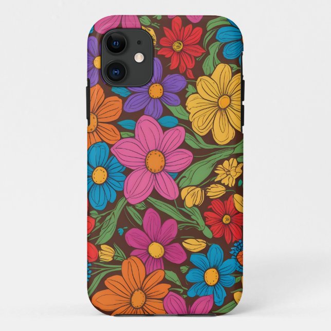Capa Para iPhone 11 Padrão de flores coloridas (Verso)