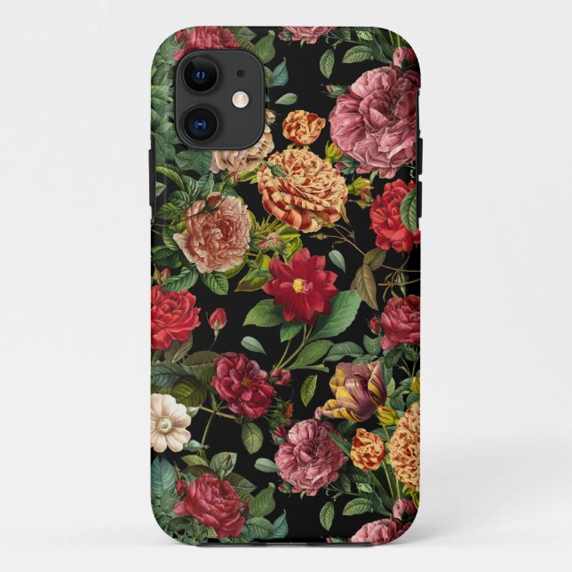Capa Para iPhone 11 Padrão de flores da vindima (Verso)