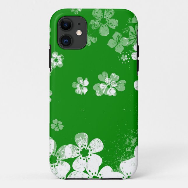 Capa Para iPhone 11 Padrão de flores verdes e brancas (Verso)