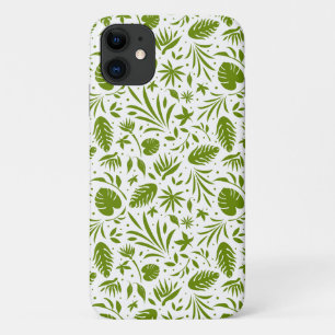 Capa Para iPhone 11 Padrão de Folha Verde Tropical