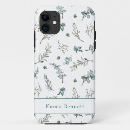 Capa Para iPhone 11 Padrão de folhagem de eucalipto em aquarela azul-v