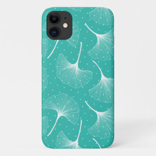 Capa Para iPhone 11 Padrão de folhas de abstrato branco em verde-menta