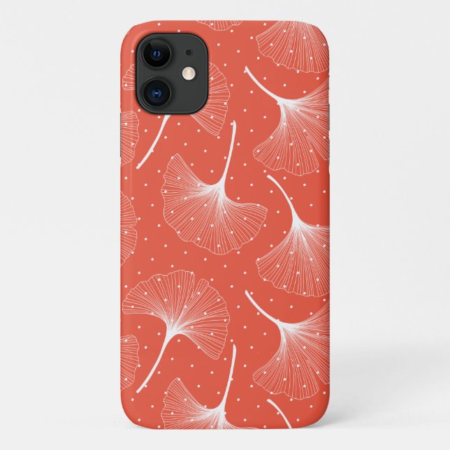 Capa Para iPhone 11 Padrão de folhas de abstrato branco sobre fundo la (Verso)