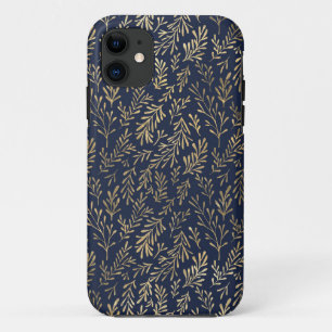 Capa Para iPhone 11 Padrão de Folhas de Deco de Arte Abstrato Azul e D