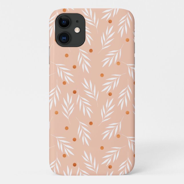 Capa Para iPhone 11 Padrão de Folhas Florais Rosa-Rosa Trendy Apricot (Verso)