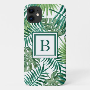 Capa Para iPhone 11 Padrão de Folhas Tropicais de Palmeiras Monogramas