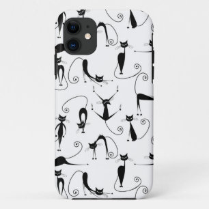 Capa Para iPhone 11 Padrão de Gato Preto Esbranquiçado Whimsical